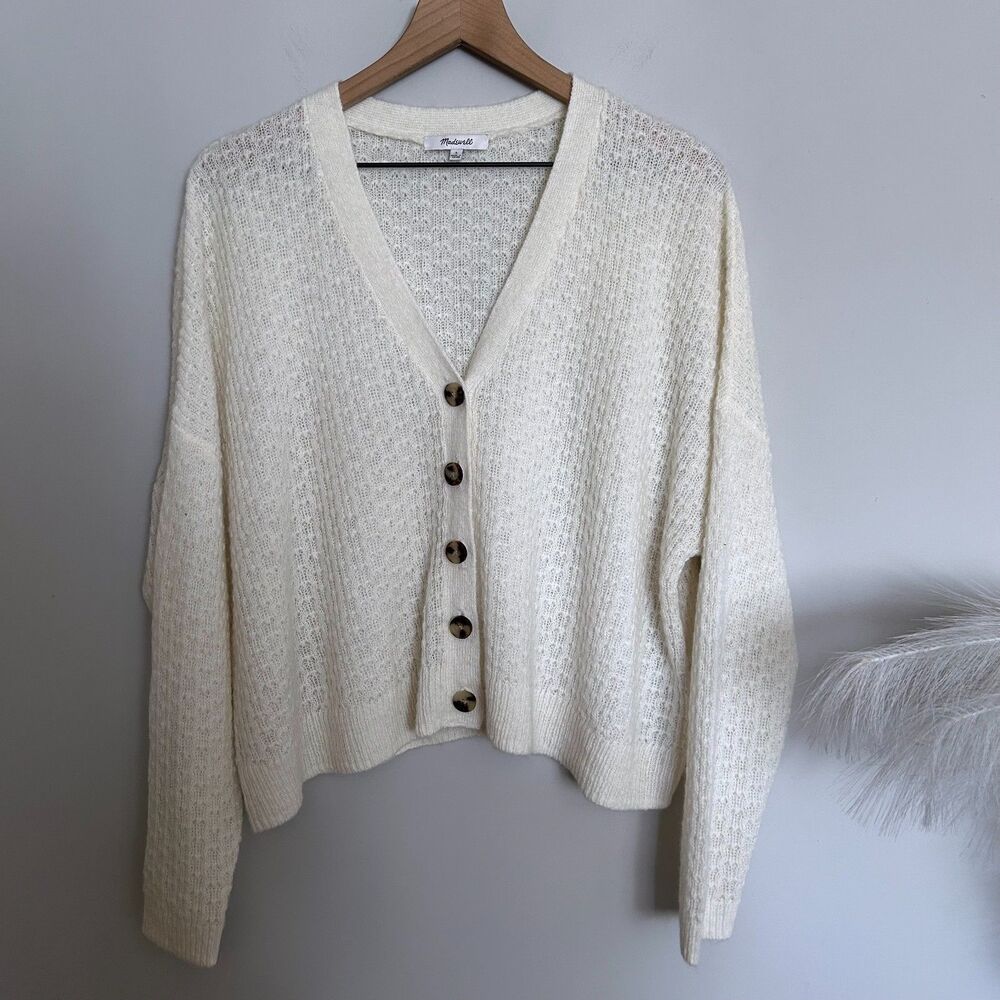 Madewell Mayfair Alpaca Cardigan Antique Cream Large Button Front NWOT